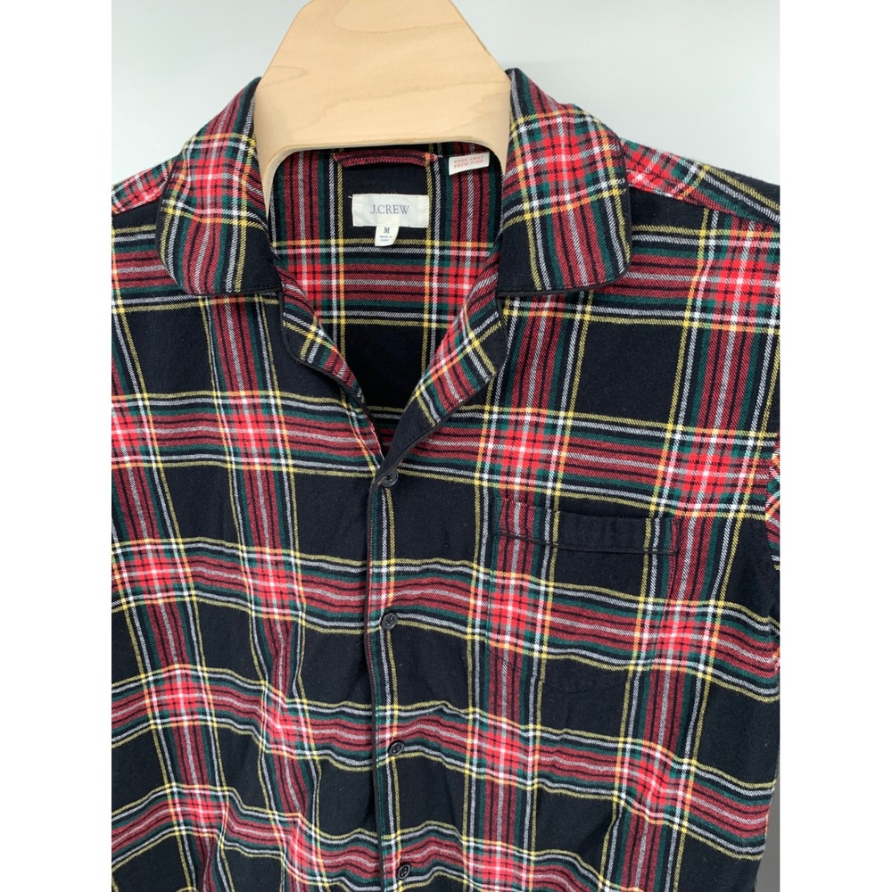 J.Crew Mens Flannel Pajama Top Medium Black Red Stewart Tartan Plaid Sleep Shirt